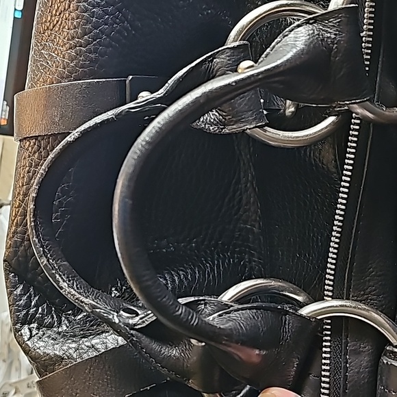 Kenneth Cole New York Satchel Black Pebbled Leather Bag Straps & Buckles - Picture 10 of 11